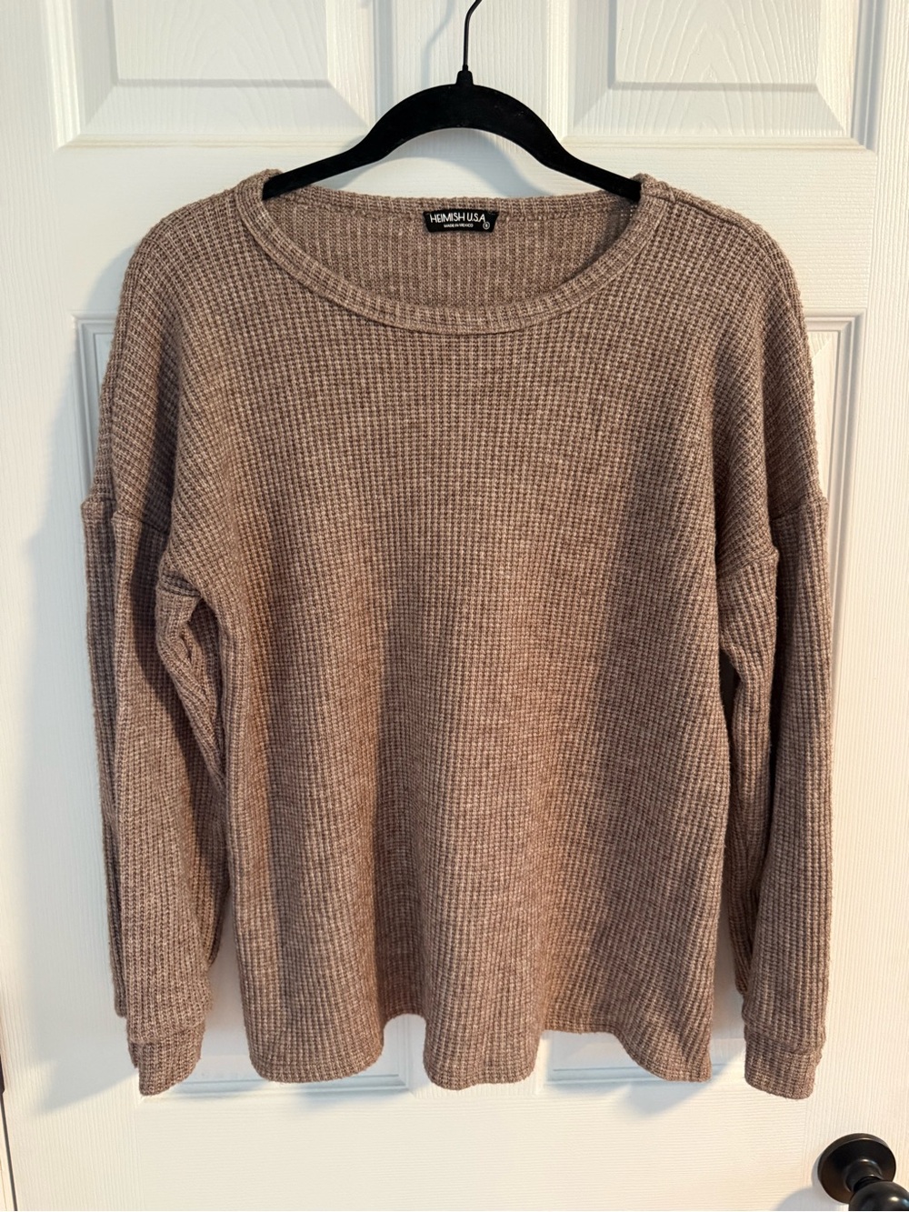 Women's Taupe Waffle Crew Neck Sweater